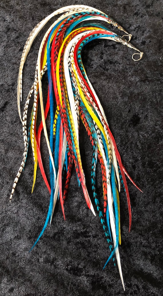 Extra Long Colorful Grizzly Feather Earrings Extra long grizzly feathers earrings – Amazira main image 4