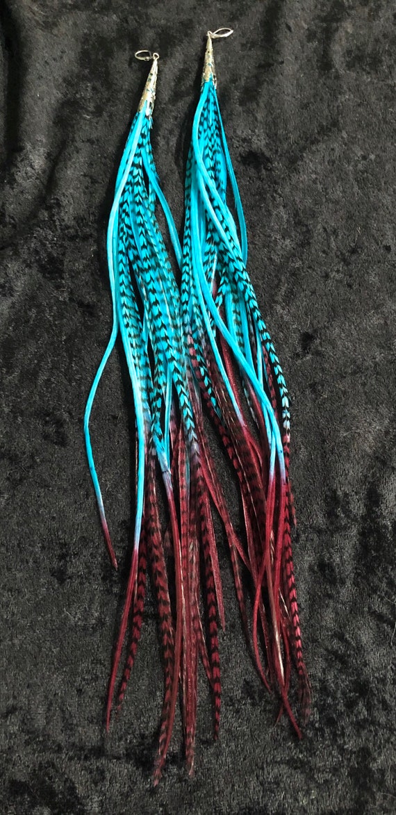 Extra Long Colorful Grizzly Feather Earrings Extra long grizzly feathers earrings – Amazira main image 3