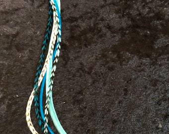 Turquoise Teal and White 12”+ Hair Feather Extensions Bundle