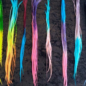 10 6-9” Premium Dyed Hair Feathers Pick YOUR OWN COLORS Rainbow, Lavender, Turquoise, Teal Purple, Blue Ombre Fade Any Color Combo!