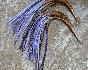 Brown Purple Fade Ombre Feather Earrings