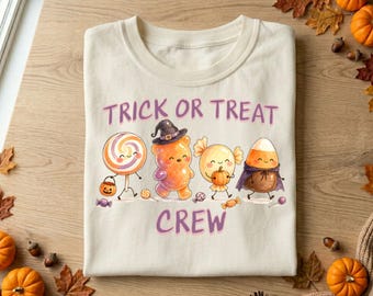 Trick Or Treat Crew Halloween PNG / Design per sublimazione con personaggi di caramelle / Maglietta coordinata per bambini e famiglie