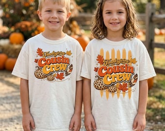 Retro Thanksgiving Cousin Crew PNG | Fall Leopard Pumpkin Sublimation Design (Digital Download)