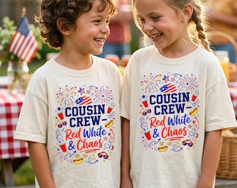 Cousin Crew Red White Chaos PNG, America 250, 4 luglio Design per sublimazione (Download digitale)