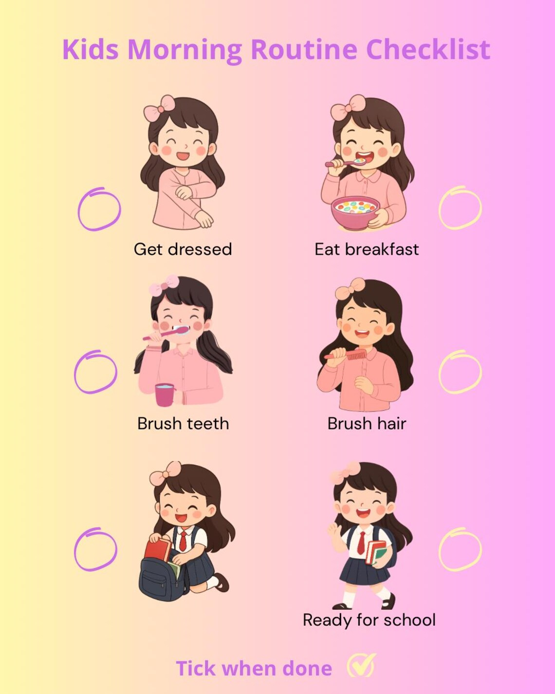Girl Routine Cards Kids Routine Chart Bundle Girls, Morning & Evening Checklist, Easy ...
