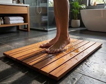 Luxus Teakholz Badematte, handgefertigte Holz Duschmatte, Spa Badezimmer Bodenmatte, Premium rutschfester Teak Teppich, individuelle Holz Badematte