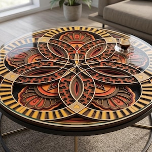 Ontwerp voor een meerlaags middelpunt voor lasersnijden #4 – Geometrisch radiaal patroon met 9 lagen | Gelaagd 3D-effect | AI SVG DXF dwg-bestanden