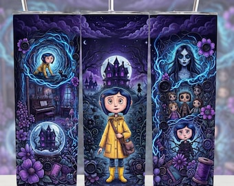 Pastel Coraline PNG | Classic Movie Inspired 20oz Tumbler Sublimation Wrap | Cute Fantasy Design | Digital Download