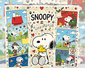 Snoopy Retro-Comic-Collage-Becherfolie (PNG) | Design für schmale 20-oz-Becher | Peanuts-Cartoon-Becher | Digitaler Download