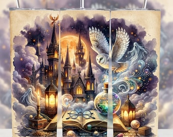 Magical Wizard 20oz Tumbler Wrap PNG | Fantasy School Skinny Tumbler Design | Magic Sublimation Wrap | Digital Download
