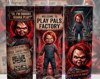 20-oz-Becherfolie mit Horrorfilm-Figuren (PNG) | Gruseliges Halloween-Design | Neonfarbene Sublimationsfolie | Digitaler Download