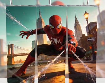 Spider Man 20oz Tumbler Wrap PNG | Action Hero Cartoon Sublimation Design | Kids Skinny Cup Wrap | Digital Download