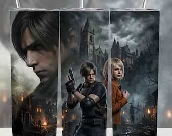 Leon Kennedy Inspired 20oz Tumbler Wrap PNG | RE Game Style Skinny Tumbler | Sublimation Design | Digital Download