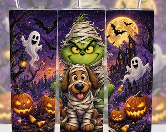 Retro Green Monster Halloween 20oz Tumbler PNG | Funny Holiday Character Wrap | Spooky Christmas Tumbler | Digital Download