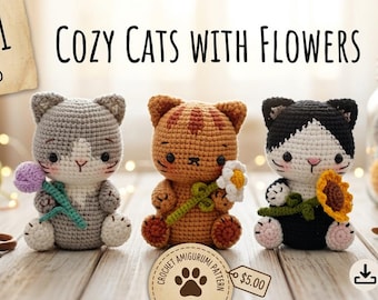 Crochet Cat Keychain Pattern PDF | 3+ Kitty Keychain and Cat Bag Charm Patterns | Mini Amigurumi & Crochet Flower | Digital Download