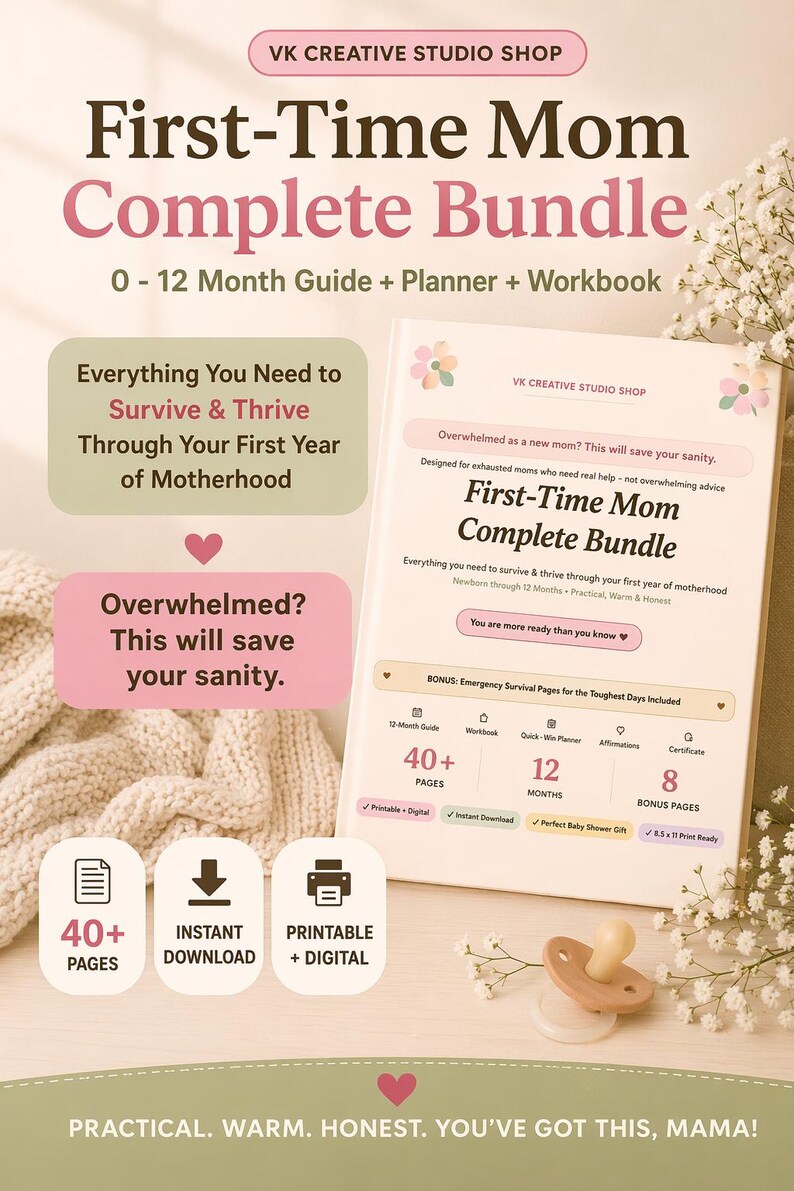 First Time Mom Bundle Printable, New Mom Survival Guide, Baby First ...