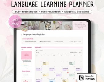Language Learning Notion Planner, Study Dashboard | All-in-One Notion Academic Template for Students