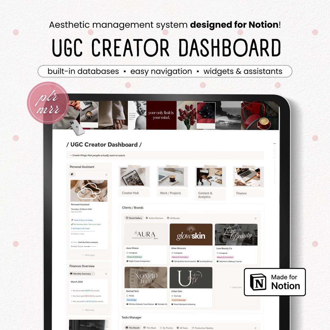 UGC Creator Dashboard | All-in-one Notion Template for Content Creators ...