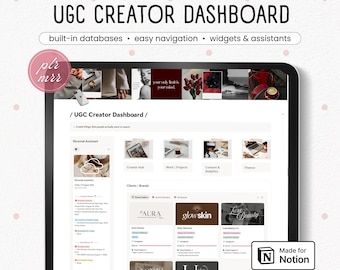 UGC Creator Dashboard | All-in-One Notion Template for Content Creators, Analytics, Social Media Workflow