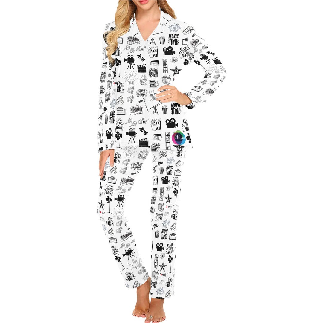 Movie Night Pajamas for Women, Cinema Pajama Set, Films Lover Pjs, Film ...