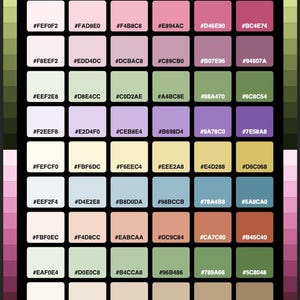 Cottagecore en vintage HEX-kleurenkaart afdrukbaar | Kleurenreferentieposter | Cheatsheet Kleurenpalet | Digitale muurkunst | Direct downloaden