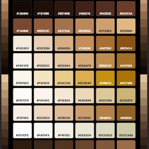 Tabla de colores HEX Mocha y Chocolate para imprimir / Póster de referencia de color / Guía rápida de paleta de colores / Arte digital para pared / Descarga instantánea