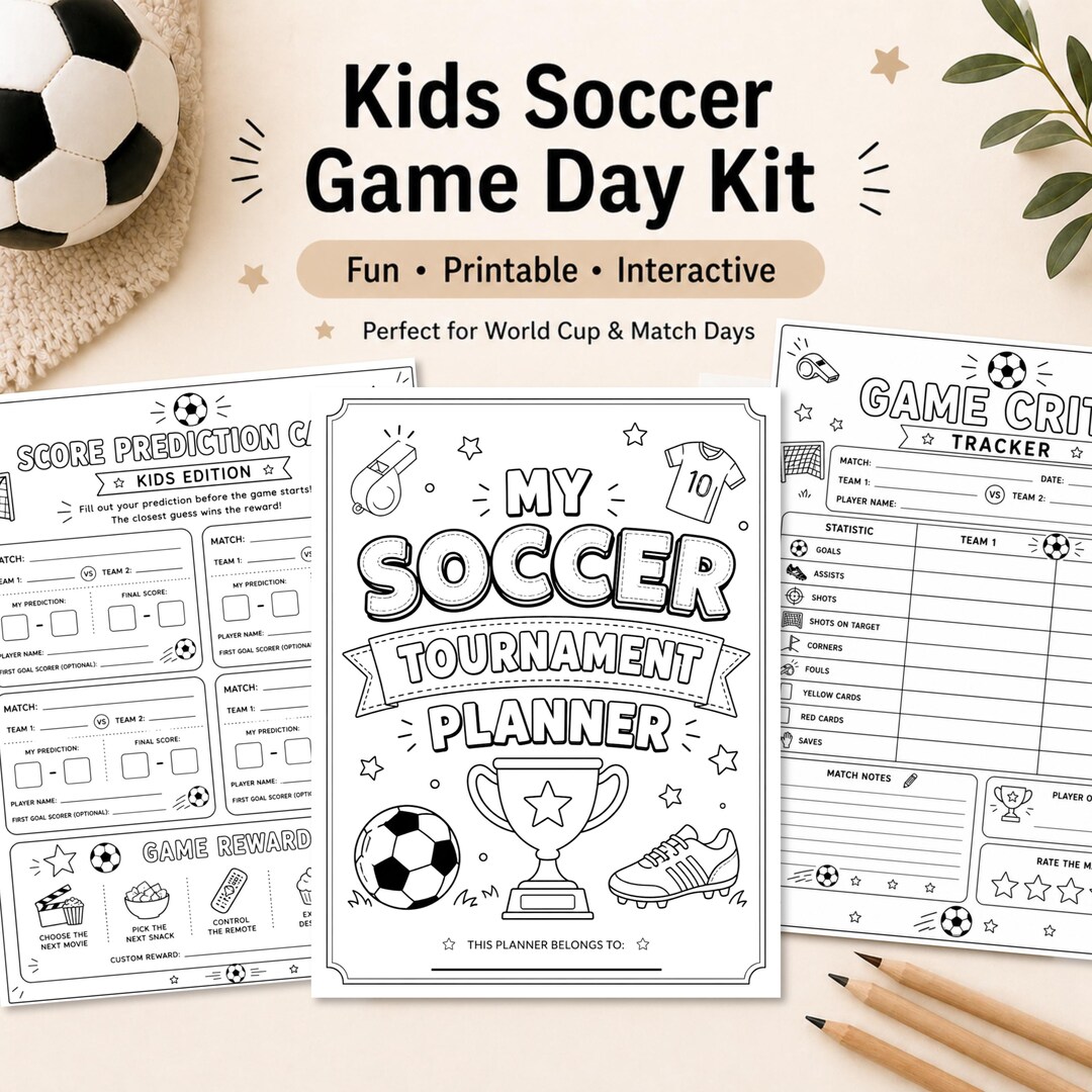Kids Soccer Game Day Kit 2026 | Printable Tournament Planner Activity ...