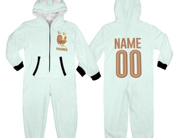 Kids France Soccer Jumpsuit 2026 | Custom Name Number Children Zip Suit | Coq Gaulois Bear Ear Hood | France Fan Gift