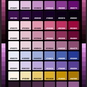 Moody Romantique HEX Color Chart Printable | Color Reference Poster | Color Palette Cheat Sheet | Digital Wall Art | Instant Download