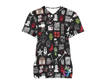 Horrorfilm Nacht Scrub Top, Halloween Krankenschwester Scrubs, Spooky Kino Medizinisches Shirt, Film Liebhaber Arbeitskleidung, Chicas Produktionen SPLIT LOT Serie