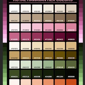 Royal Hawaiian HEX Color Chart Printable | Color Reference Poster | Color Palette Cheat Sheet | Digital Wall Art | Instant Download