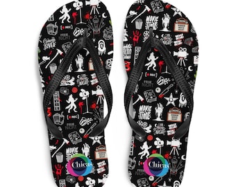 Horror Movie Flip Flops, Movie Lover Sandals, Halloween Slides, Film Festival gift, Film Lover, Chicas Productions, Support SPLIT LOT