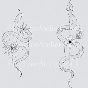 fine line snake tattoo design minimalist ornamental snake tattoo digital download delicate snake tattoo fine line minimal feminine