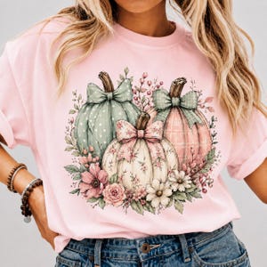 Colorful Floral Pumpkin Bow PNG | Cute Fall Pumpkin Sublimation Design | Pink Teal Autumn Shirt Graphic | Instant Download