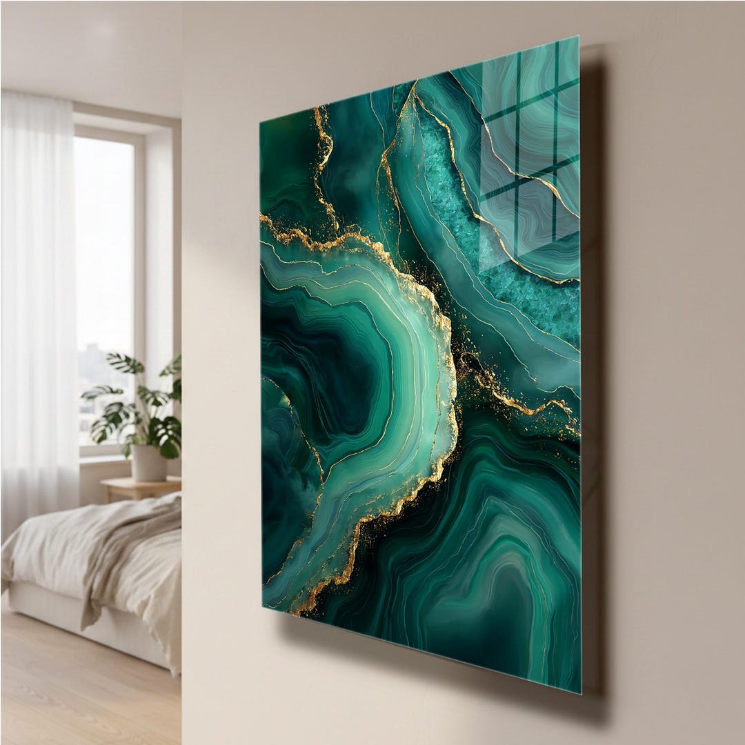 Tempered Glass Wall Art - Emerald Green Agate Abstract Decor - Etsy UK
