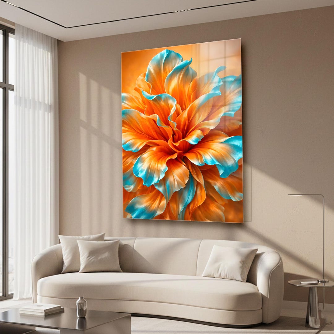 Vibrant Orange Blue Flower Wall Art Modern Floral Close up Artwork - Etsy