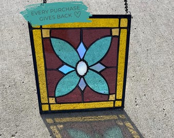 Modern Geometric Stained Glass Panel | Rectangular Window Hanging | Abstract Glass Art