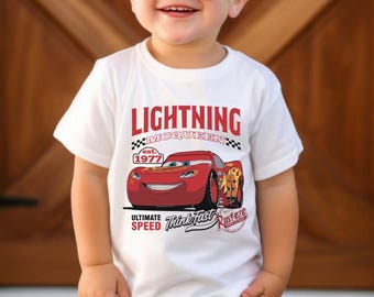 Lightning McQueen Racing Shirt, Vintage Cars Ultimate Speed Tee, Rusteze Think Fast Boy Toddler Top, Disney Vacation Gift