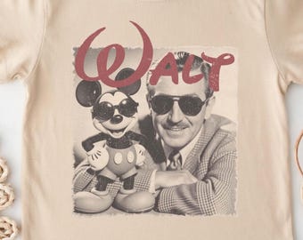 Disney Walt and Mickey Sunglasses Shirt, Walt Disney Photo Tee, Whimsical Classic Mickey Mouse Theme Park Vacation Top Gift
