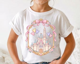Vintage Disney Castle Coquette Shirt, Pink Bow Princess Castle Tee, Magical Kingdom Family Vacation Trip, Pastel Mickey Balloons Floral Gift