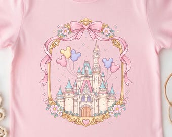 Disney Princess Castle Tee, Magical Bow Hearts Frame Graphic Shirt, Fairytale Cinderella Castle Tee, Magic Kingdom Whimsical Shirt