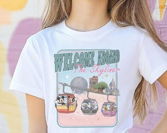 Welcome Aboard The Skyliner Shirt, Disney Skyliner Family Vacation Tee, Retro Mickey and Friends Gondola Shirt, Disney World Park Hopping