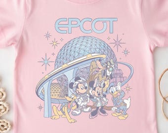 EPCOT Spaceship Earth Tee, Disney World Mickey Minnie Donald Goofy Graphic Shirt, Classic EPCOT Characters Tee, Walt Disney Park