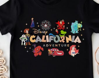 Disneyland California Tee, Mickey Mouse Pixar Character Collage Graphic Shirt, Disney Resort Vacation Tee, Magical Parks Graphic Shirt