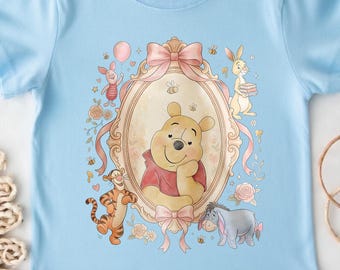Vintage Winnie the Pooh and Friends Shirt, Classic Pooh Bear Coquette Tee, Hundred Acre Wood Family Trip, Pooh Tigger Eeyore Birthday Gift