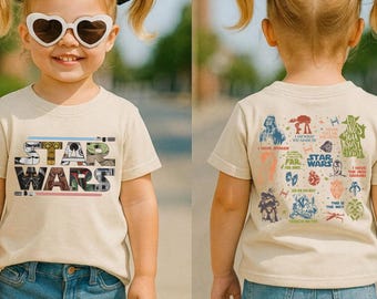 Star Wars Shirt, Family Movie Gift Tee, Galaxy Fan Vacation Tee, Classic Movie Characters Double Sided Graphic Tee