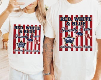 Red White and Blue Family Crew Tee, Patriotic Matching Family Tee EST 2025, USA Flag Stars 4th of July Graphic Shirt
