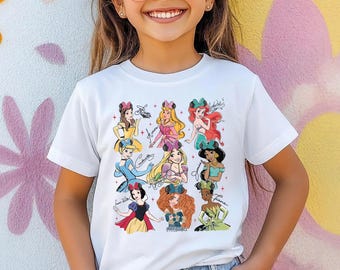 Disney Princess Minnie Ears Autograph Shirt, Princess Squad Signature Tee, Whimsical Girls Trip Disney Vacation Top Gift