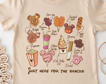 Disney Just Here For The Snacks Shirt, Mickey Waffle Dole Whip Tee, Whimsical Disney Vacation Foodie Kids Top Gift