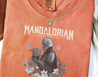 Mandalorian This Is The Way Shirt, Baby Yoda Space Warrior Tee, Retro Galaxy Floral Graphic, Sci Fi Fan Gift, Movie Outfit Top